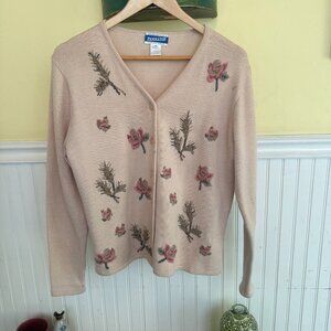 Pendleton Womens Floral Embroidered Cardigan Sweater Button Front Wool Blend M